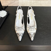 HIGH HEEL SLINGBACKS 65 MM IN WHITE WITH SNAKESKIN PATTERN LAMBSKIN